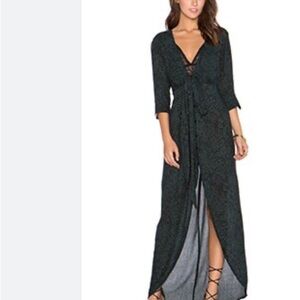 KNOT SISTERS WOMENS DRESS GREEN LONG SKEEVE BUTTON MAXI SMALL